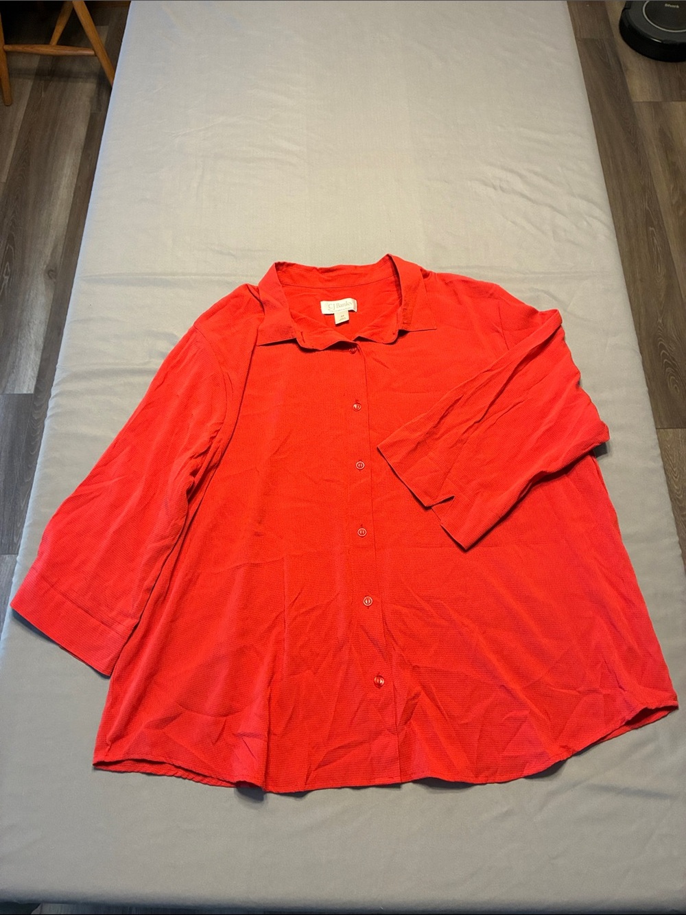 CJ Banks Red Button-Front Blouse